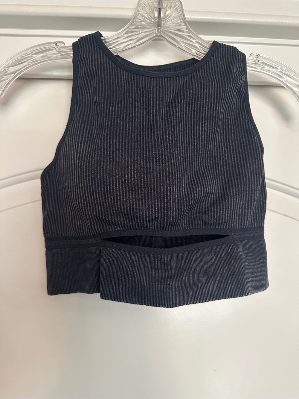 Forever 21 Black Ribbed Cropped Tank with Front Cutout